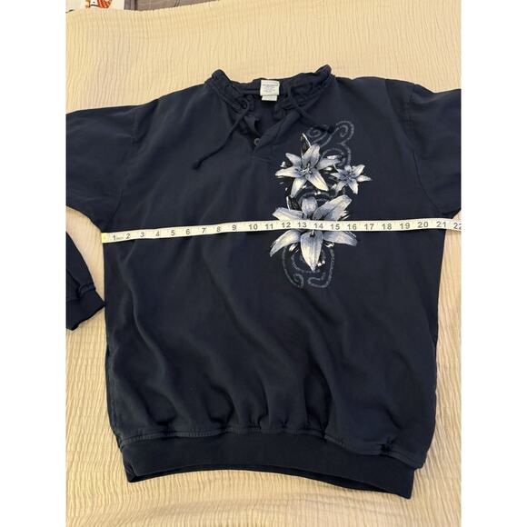 Vintage Crazy Shirts Hawaii Shirt Mens Small Henley Pullover Floral Navy - Picture 10 of 13